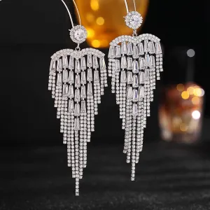 Zircon Inlaid Long Tassel Fashion Earrings Wedding Bridal Party Jewelry