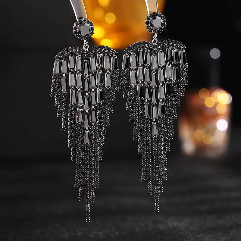 Zircon Inlaid Long Tassel Fashion Earrings Wedding Bridal Party Jewelry